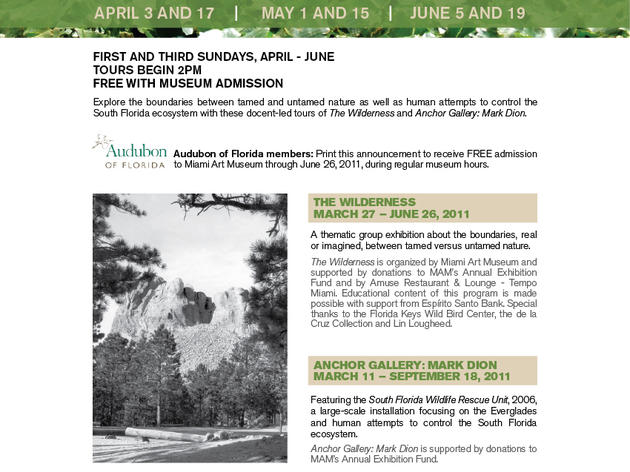 Free Tour of Miami Art Museum Exhibit for Audubon Supporters