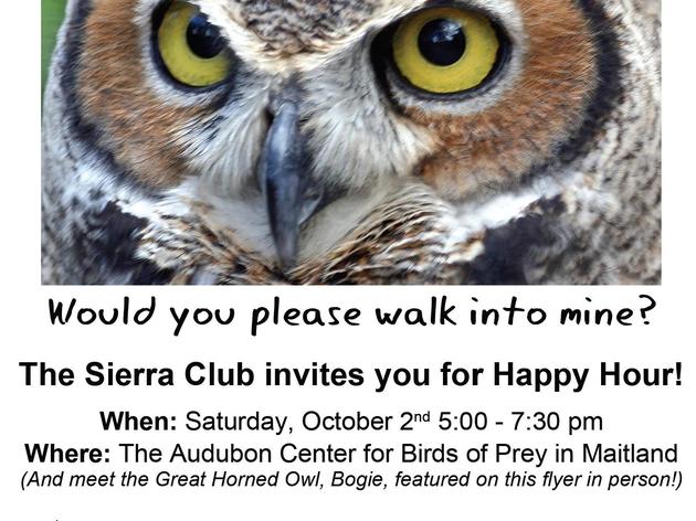 You Are Invited: October 2nd – Sierra Club Happy Hour at The Audubon Birds of Prey Center in Maitland