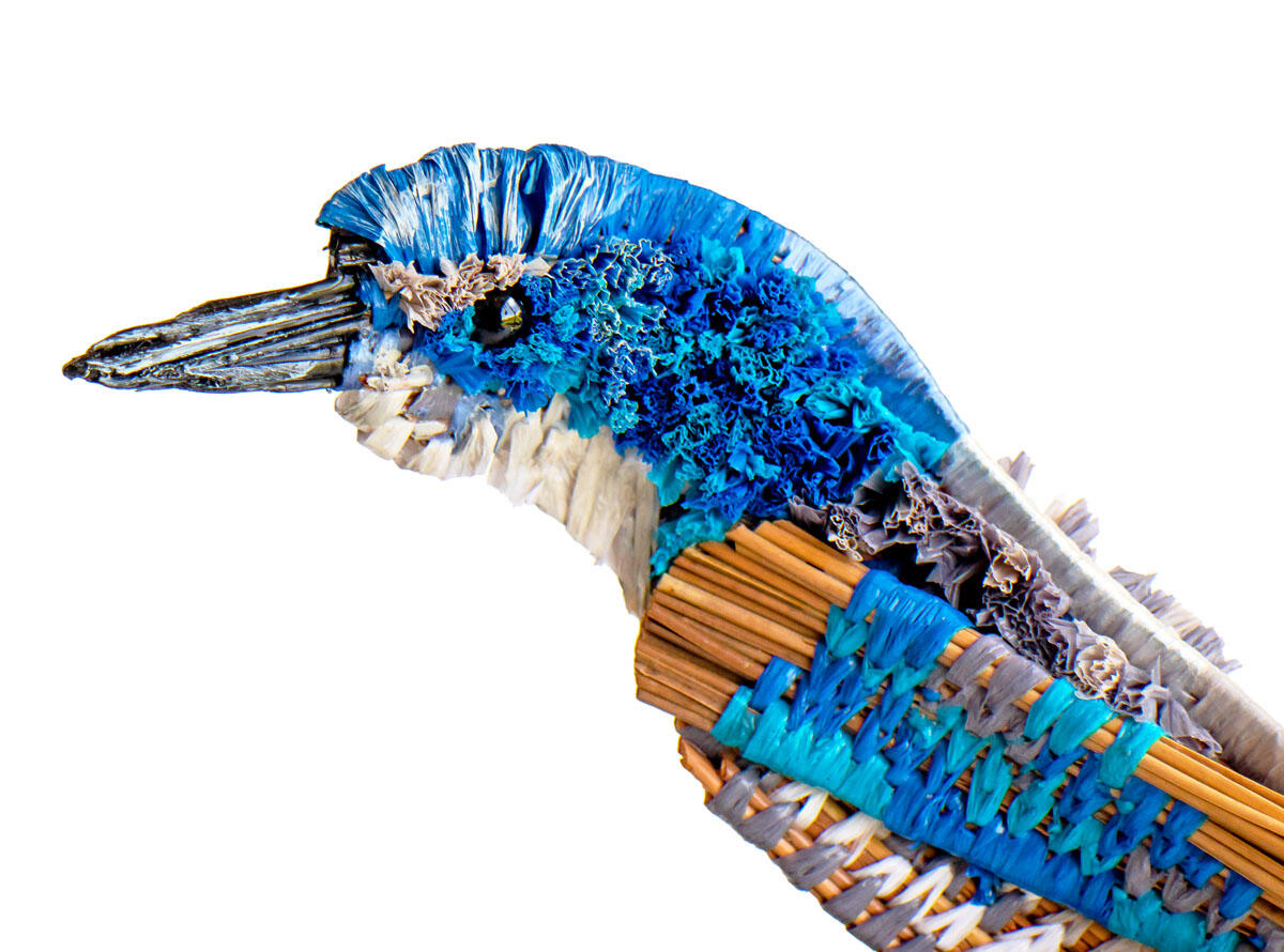 A close up of a pine needle sculpture depicting a Florida Scrub-Jay. Photo: Jim Rogers.