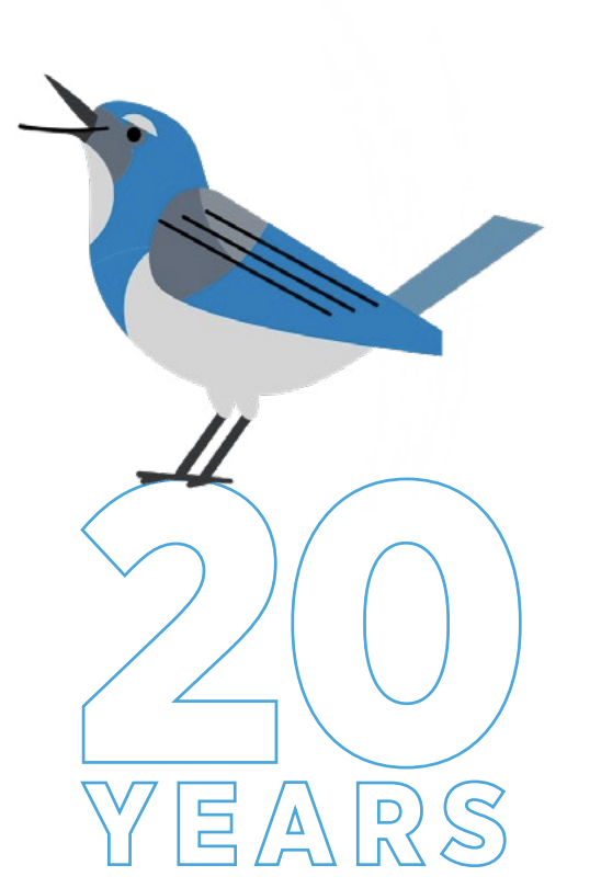 Icon of a Florida Scrub-Jay over "20 Years"