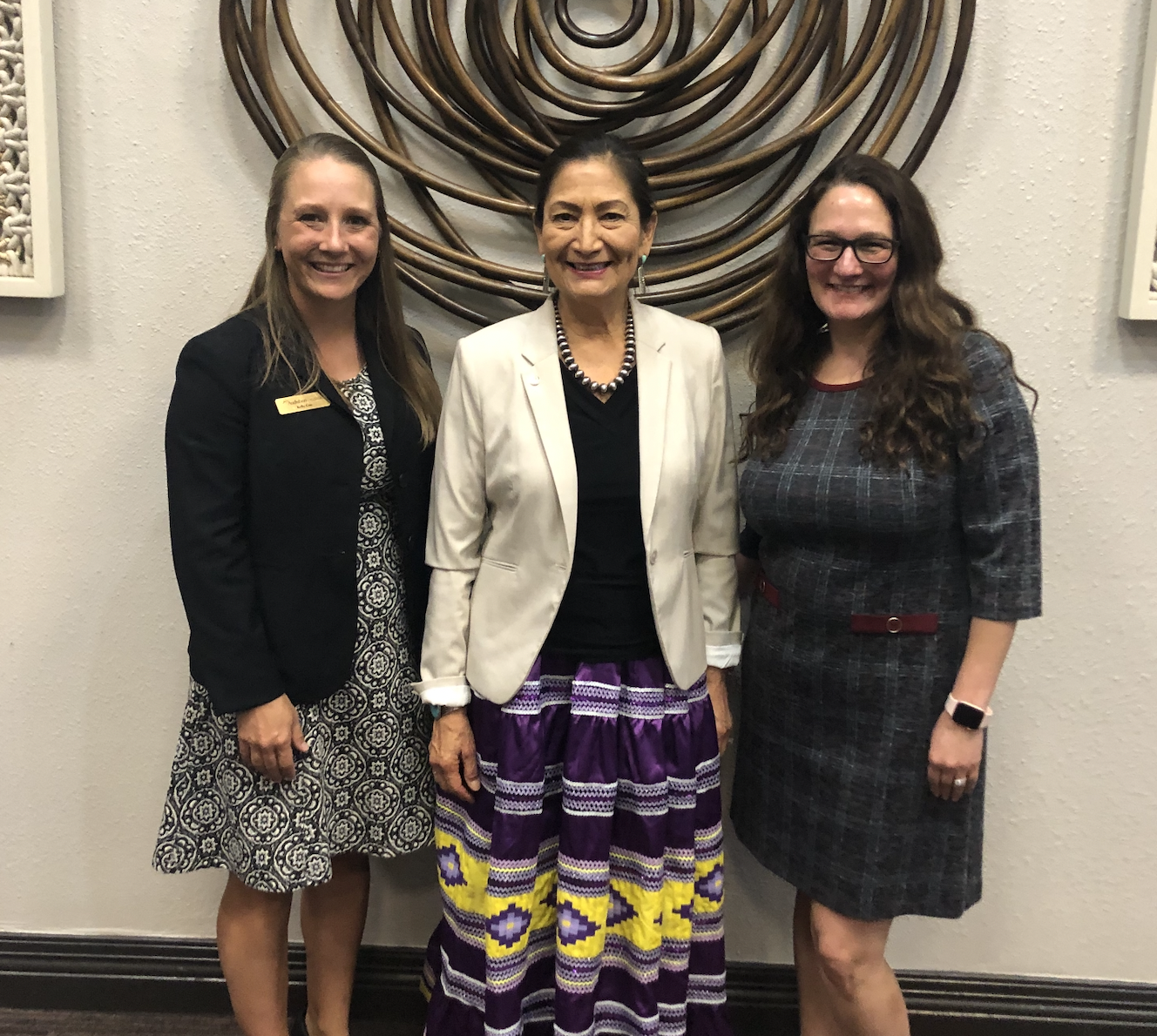 Audubon Director of Everglades Policy Kelly Cox (left) and Audubon Vice President of Water Conservation Julie Hill-Gabriel (right) meet U.S. Secretary of the Interior Deb Haaland (center) during the annual Everglades Coalition Conference.
